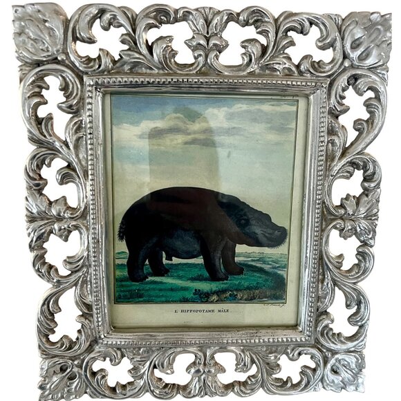 Large Pewter Ornate Picture Frame Hippopotamus Illustration Heavy 8 x 6.5" - Picture 2 of 11